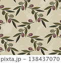 Vintage hand drawn olive branches seamless pattern. Vector illustration background. 138437070