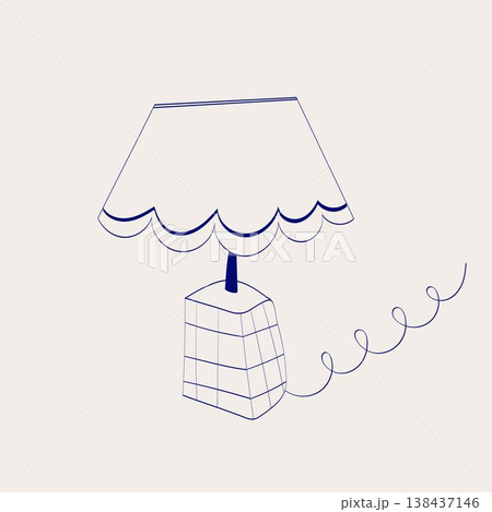 Hand drawn blue table lamp with lampshade in minimal doodle childish style.  138437146