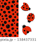 Set of cute ladybirds and ladybug dots hand drawn seamless pattern. Cartoon stylish vector collection. 138437331