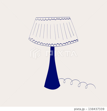 Cute hand drawn blue table lamp with lampshade in minimal doodle childish style.  138437339