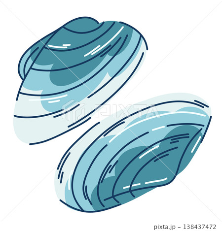 Stylized bivalve shells, sea treasures in blue tones 138437472