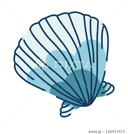 Flat style scallop shell with hand drawn linear doodle sketches, illustration of a seafood delicacy bivalve 138437473