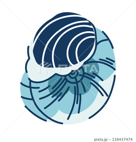 Stylized nautilus shell, a cephalopod native to the Indo-Pacific region, in flat style with linear outlines, in a burgundy color scheme. 138437474