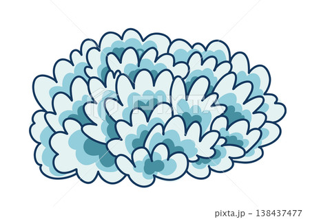 Stylized sea coral in flat style with doodle outlines, animals on the seabed, coral reef in blue color 138437477