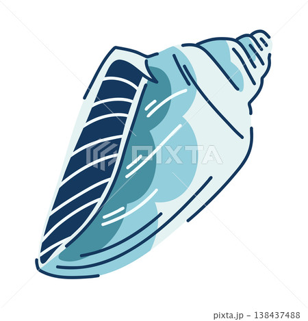 Smooth sea shell of gastropod mollusk strombus canarium in azure color on white, decorative shell, sound of surf noise Smooth sea shell of gastropod mollusk strombus canarium in azure color on white, decorative shell, sound of surf noise 138437488