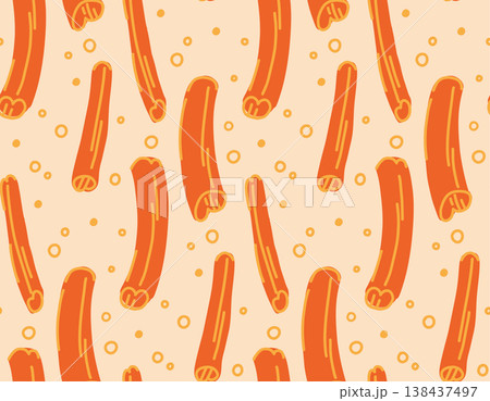 Seamless Cute Pattern with Orange cinnamon Shapes and Dots, Fun Food Background, Trendy Kitchen Design Seamless Cute Pattern with Orange cinnamon Shapes and Dots, Fun Food Background, Trendy Kitchen Design 138437497