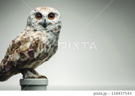 A white owl on a stand on a light background. Space for text. A white owl on a stand on a light background. Space for text. 138437543