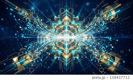 量子プロセッサ(QPU)と量子もつれの概念・近未来イメージ 量子プロセッサ(QPU)と量子もつれの概念・近未来イメージ 138437712
