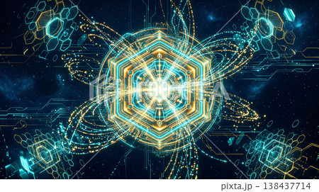 量子プロセッサ(QPU)と量子もつれの概念・近未来イメージ 量子プロセッサ(QPU)と量子もつれの概念・近未来イメージ 138437714