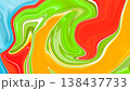 A vibrant and colorful abstract background featuring fluid liquid swirls of green orange red and blue. Perfect for modern designs and creative textures. 138437733
