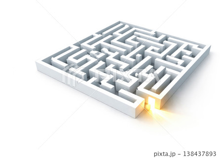 A white three-dimensional labyrinth with a luminous exit. A white three-dimensional labyrinth with a luminous exit. 138437893