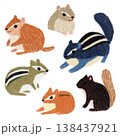Cute Chipmunk and Squirrel Collection Hand Drawn Oil Pastel and Crayon Style for Digital Diary Sticker and Forest Animal Stationery Design 138437921