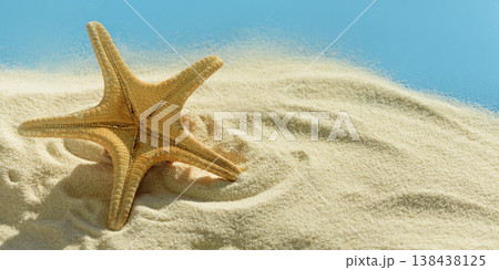 Starfish on Sandy Beach with Blue Sky and Sea. Starfish on Sandy Beach with Blue Sky and Sea. 138438125