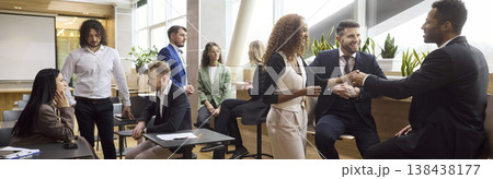 Business colleagues networking at office meeting, handshake and team collaboration 138438177
