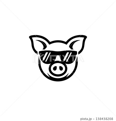 A cheerful, bold black and white vector logo of a pig's face wearing sunglasses, giving a cool, relaxed vibe. Ideal for a trendy farm, food, or lifestyle brand. A cheerful, bold black and white vector logo of a pig's face wearing sunglasses, giving a cool, relaxed vibe. Ideal for a trendy farm, food, or lifestyle brand. 138438208
