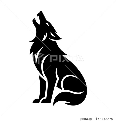 A striking black and white vector logo of a wolf howling upwards while seated, symbolizing freedom, nature, wilderness, and the pack spirit. A striking black and white vector logo of a wolf howling upwards while seated, symbolizing freedom, nature, wilderness, and the pack spirit. 138438270