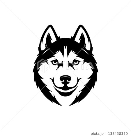 A bold black and white vector logo of a Siberian Husky or wolf's head, symbolizing loyalty, endurance, arctic wildlife, and pack mentality. A bold black and white vector logo of a Siberian Husky or wolf's head, symbolizing loyalty, endurance, arctic wildlife, and pack mentality. 138438350
