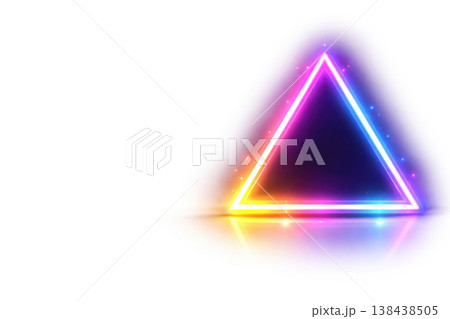 Glowing neon triangle on a light background. Space for text. Glowing neon triangle on a light background. Space for text. 138438505