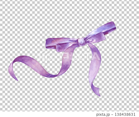 Hand-painted watercolor illustration of a delicate purple ribbon tied in a bow. Elegant satin texture with flowing ends. Isolated element for Easter decor, wedding invitations, gift packaging Hand-painted watercolor illustration of a delicate purple ribbon tied in a bow. Elegant satin texture with flowing ends. Isolated element for Easter decor, wedding invitations, gift packaging 138438631