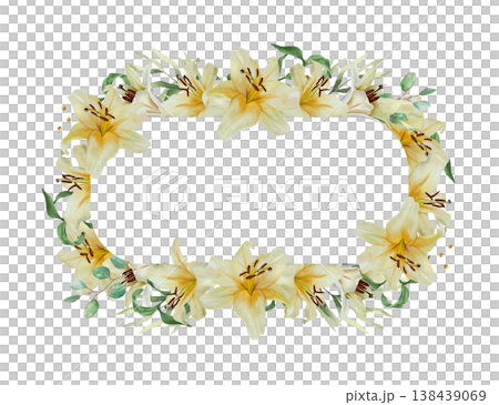 White lilies horizontal template for text. Hand drawn watercolor illustration of delicate pastel flowers, isolated. Suitable for wedding invitations, birthday cards, Easter banners and baptisms. White lilies horizontal template for text. Hand drawn watercolor illustration of delicate pastel flowers, isolated. Suitable for wedding invitations, birthday cards, Easter banners and baptisms. 138439069