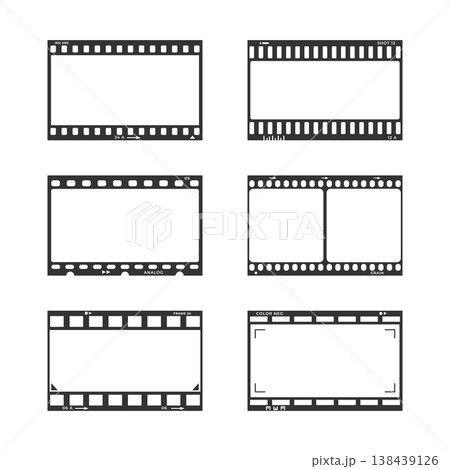 Set of six black photo frame templates on white background 138439126