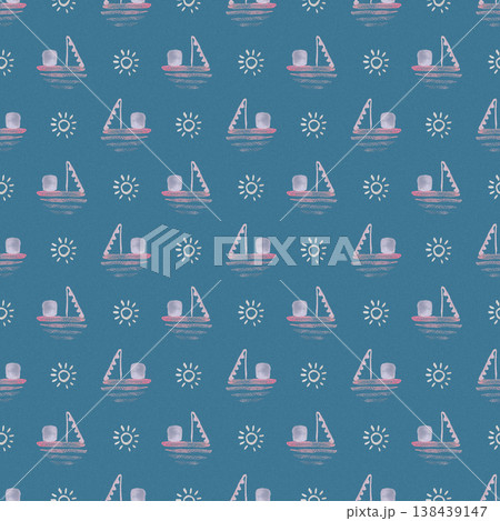 Watercolor boats and suns nautical seamless pattern Watercolor boats and suns nautical seamless pattern 138439147