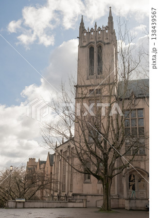 University of Washington, Seattle, Washington State, USA  03-16-2025 - There are historical buildings and symbols on the university grounds. vertical photo 138439567