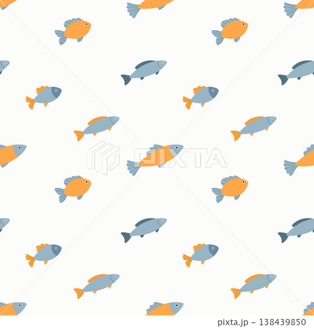 Cute small fish seamless pattern, tiny ocean animals repeat background, kids marine design 138439850