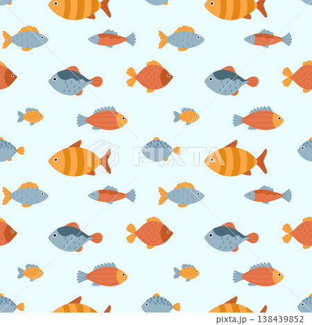 Cute fish seamless pattern, ocean animals repeat background, playful marine design 138439852