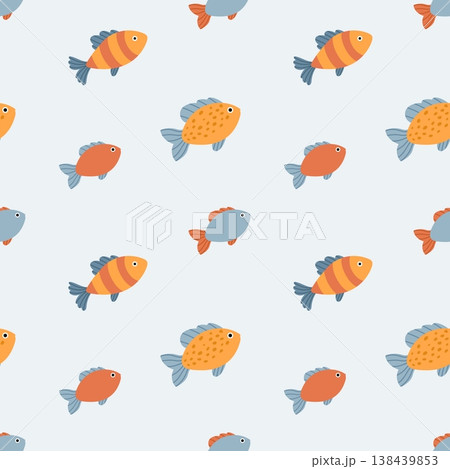 Cute fish seamless pattern, mixed ocean animals background, marine cartoon repeat design Cute fish seamless pattern, mixed ocean animals background, marine cartoon repeat design 138439853