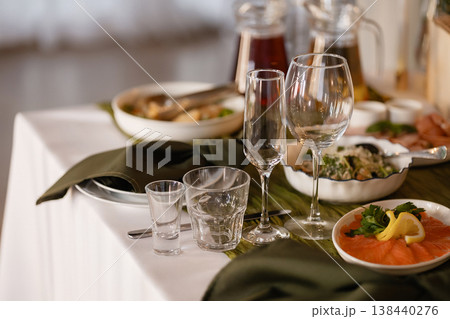 Elegant Brunch Display. Salmon And Salad Presentation Setup. Elegant Brunch Display. Salmon And Salad Presentation Setup. 138440276