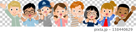 様々な国と人種の8人の元気な子どもたちの上半身 138440629