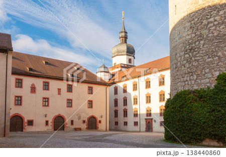 Marienberg Fortress courtyard with historic tower in Wurzburg, Germany 138440860