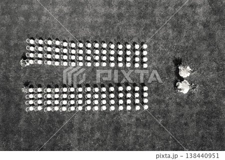 Event Organizer Inspecting Seating From Drone 138440951