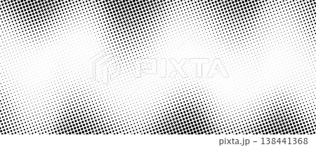 Wavy halftone grunge gradient texture. Pixelated noisy wave pattern background. Black dotted grain grit wallpaper. Rasterized pixelated anime or manga backdrop. Vector fading sand dots comic frame 138441368