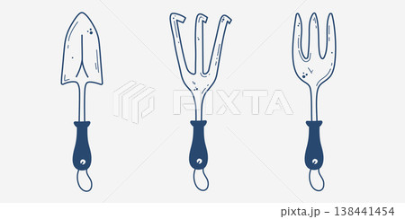 Hand drawn garden tools set Hand drawn garden tools set 138441454