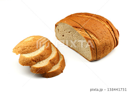 Sliced whole wheat bread isolated on white background Sliced whole wheat bread isolated on white background 138441731