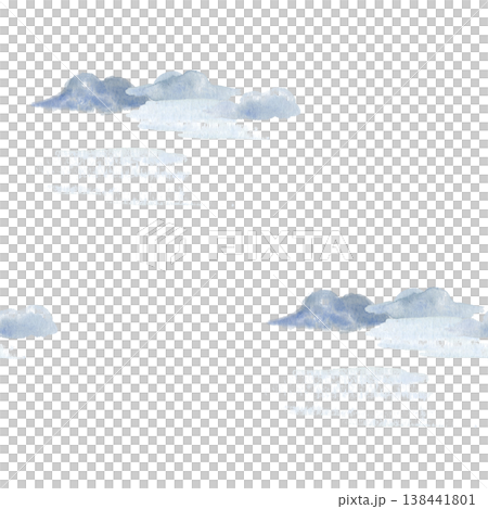 Minimal cloud seamless pattern with soft watercolor shapes on white background, hand painted sky illustration. Light airy repeat design for fabric, wallpaper, wrapping paper and packaging decor 138441801