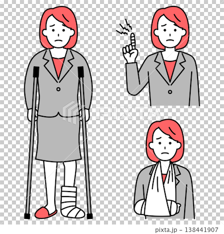 指・腕・足の怪我をしているスーツの女性のセット 138441907
