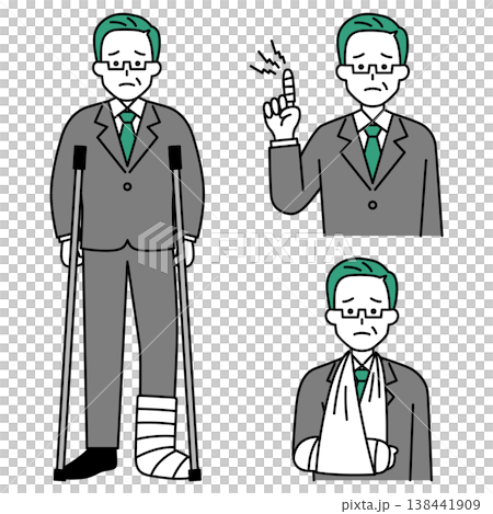 一群身穿西裝的中年男子,手指、手臂和腿部都有傷。 一群身穿西裝的中年男子,手指、手臂和腿部都有傷。 138441909