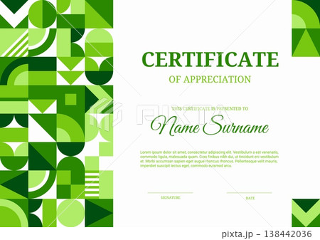 Ecology diploma certificate of appreciation with geometric pattern vector template. Green energy diploma, ecology and environment efficiency award certificate with geometric shapes pattern border line Ecology diploma certificate of appreciation with geometric pattern vector template. Green energy diploma, ecology and environment efficiency award certificate with geometric shapes pattern border line 138442036