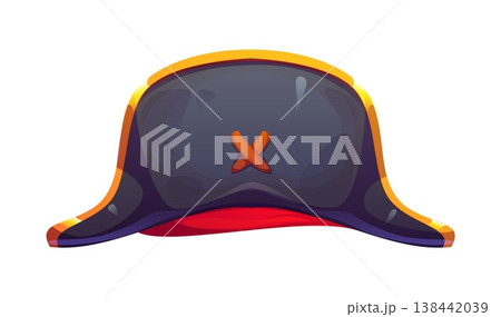 Pirate cocked hat or Caribbean corsair and captain headwear, cartoon vector. Medieval pirate bicorne or bicorn leather hat, sailor admiral, boatswain or seaman skipper and piracy crew marine headgear Pirate cocked hat or Caribbean corsair and captain headwear, cartoon vector. Medieval pirate bicorne or bicorn leather hat, sailor admiral, boatswain or seaman skipper and piracy crew marine headgear 138442039