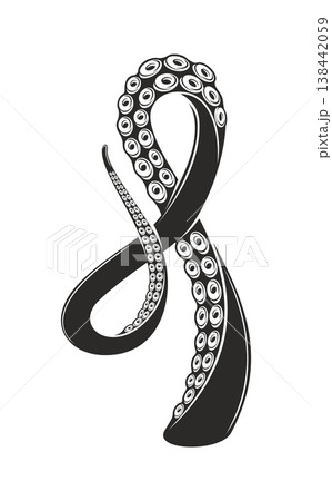 Octopus or cuttlefish cephalopod tentacle graphic tattoo or sticker. Octopus fantasy creature arm tattoo, ocean underwater monster leg with suckers vector decoration. Kraken hand sticker or print Octopus or cuttlefish cephalopod tentacle graphic tattoo or sticker. Octopus fantasy creature arm tattoo, ocean underwater monster leg with suckers vector decoration. Kraken hand sticker or print 138442059