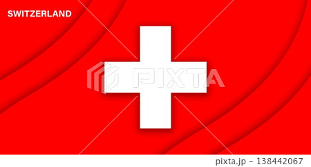 Paper cut national flag of Switzerland or Swiss banner with white cross on red vector background. Switzerland flag of paper cut waves for Swiss national day or republic patriotic holiday wavy banner Paper cut national flag of Switzerland or Swiss banner with white cross on red vector background. Switzerland flag of paper cut waves for Swiss national day or republic patriotic holiday wavy banner 138442067