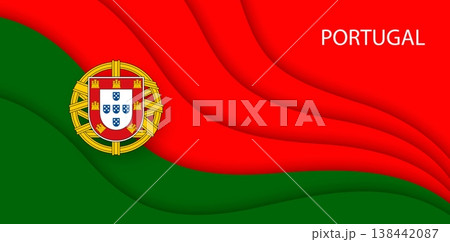 Paper cut national flag of Portugal or Portuguese banner, vector red and green wavy background. Portugal flag of paper cut waves for Portuguese national day or republic patriotic holiday design Paper cut national flag of Portugal or Portuguese banner, vector red and green wavy background. Portugal flag of paper cut waves for Portuguese national day or republic patriotic holiday design 138442087