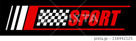Race car, drag racing sport sticker or patch. Drift and racing championship decal sticker, car race competition emblem vector patch. Rally team tag or label with checkered flag pattern and red text 138442125