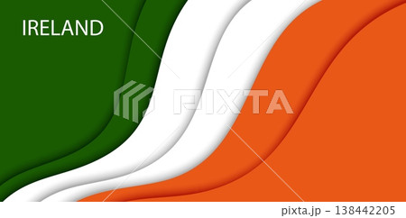 Paper cut national flag of Ireland or Irish papercut banner, vector green, orange and white waves background. Ireland flag in wavy paper cut design for Irish Celtic national day or patriotic holiday 138442205