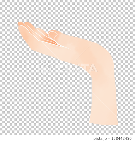 Watercolor-style illustration of a hand, palm facing upwards. 138442450