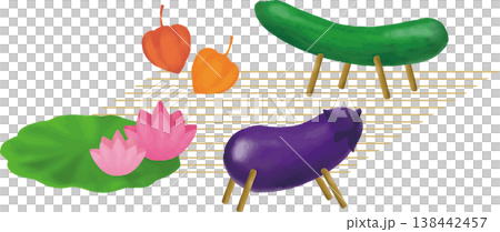 盂蘭盆節和彼岸節供品：神馬和神牛（水彩插畫素材） 138442457