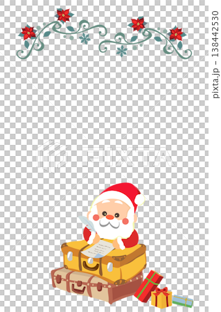 Santa Claus writing a letter on top of a suitcase in a winter frame (vertical) Santa Claus writing a letter on top of a suitcase in a winter frame (vertical) 138442530